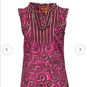 Tory Burch - Fuchsia Swirled Notch Neck Sleeveless Blouse Sz 6